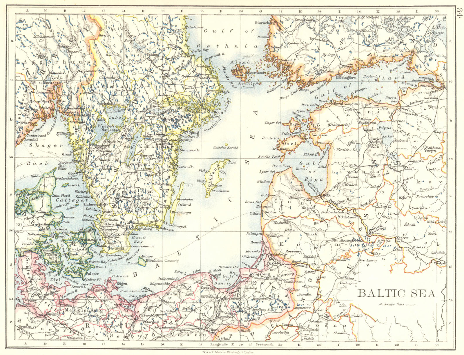 BALTIC SEA. Sweden Prussia Denmark Livonia Courland Finland. JOHNSTON 1899 map